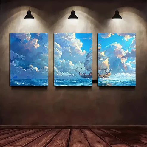 3pcs Mysterious Sail in The Sea Canvas Unframed - High Quality Print 100% Australian Made Wall Canvas