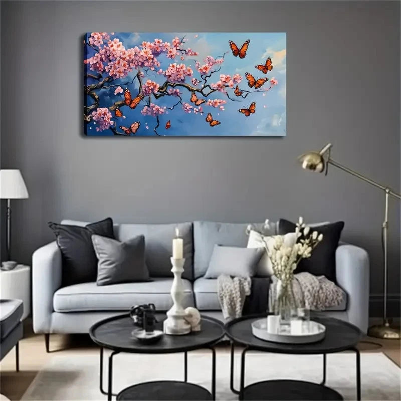 Cherry Blossoms Butterflies Wall Art canvas office home room framed 120x60cm