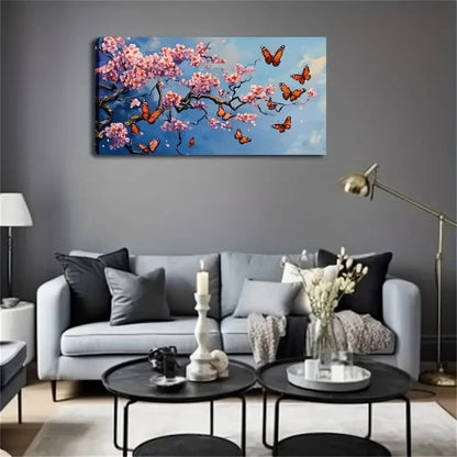Cherry Blossoms Butterflies Wall Art canvas office home room framed 120x60cm