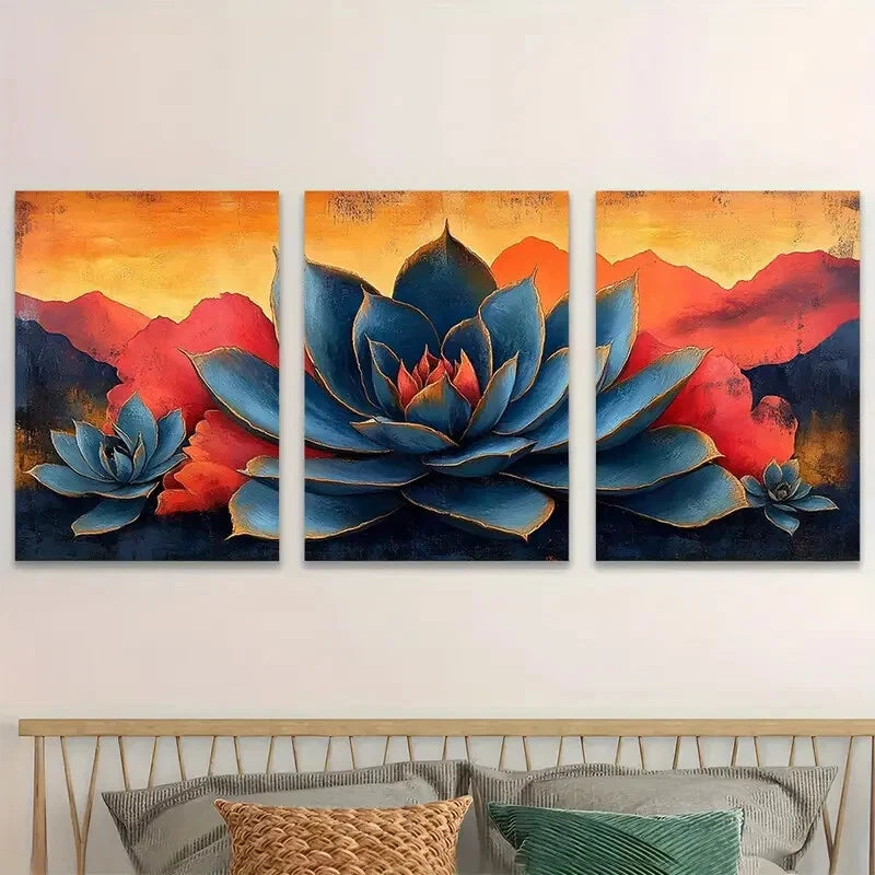 3pcs Mid Century Modern Agave Metal Print Ready to Hang Art - Bella Home Decor