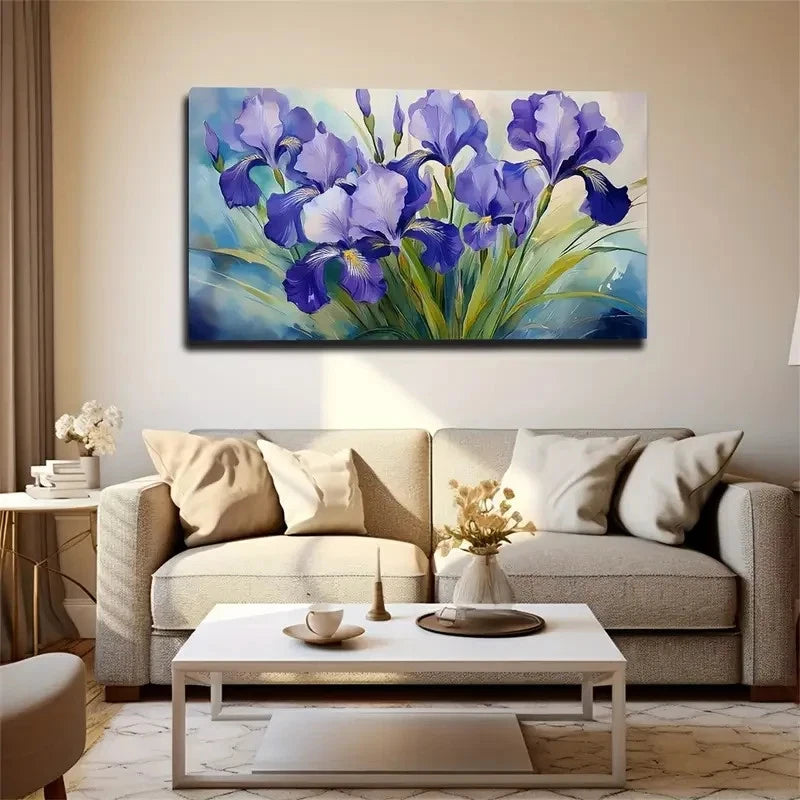 Blue Flowers Suitable Wall Art Canvas Office Home Room Framed 120x60cm