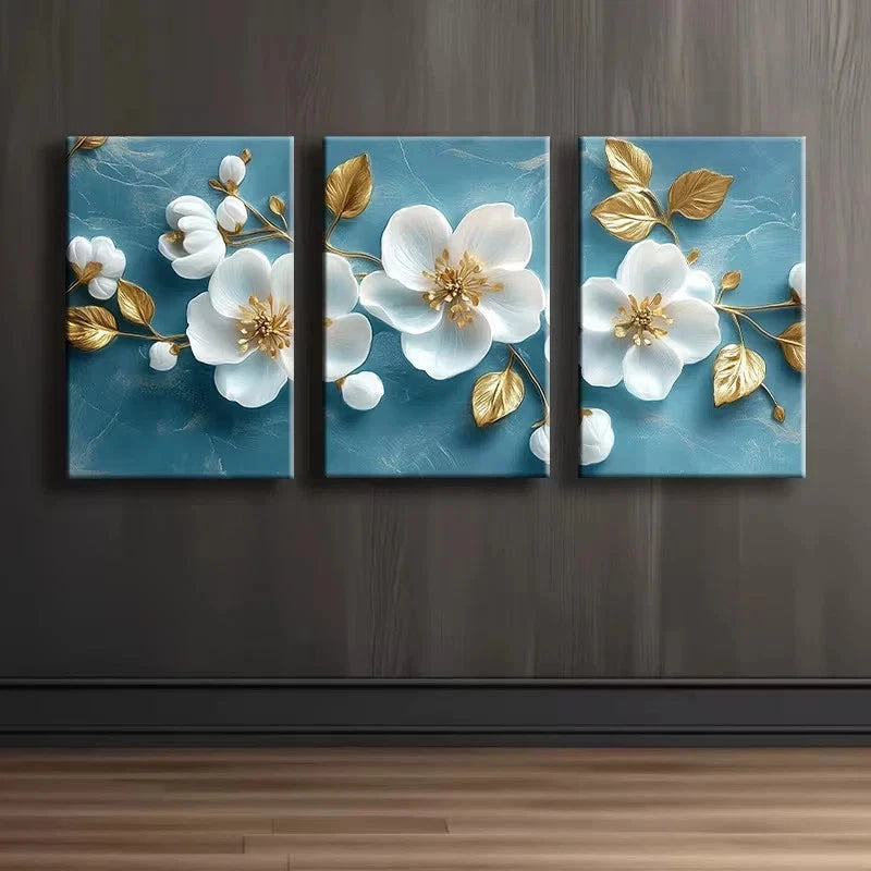 3pcs Luxurious Floral Wall Art Set Canvas Framed 60x90cm - High Quality Print 100% Australian Made Wall Canvas Ready to Hang