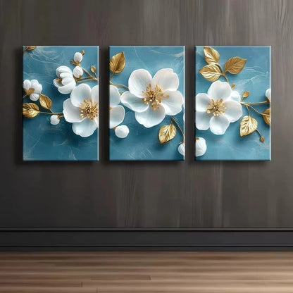 3pcs Luxurious Floral Wall Art Set Canvas Framed 60x90cm - High Quality Print 100% Australian Made Wall Canvas Ready to Hang