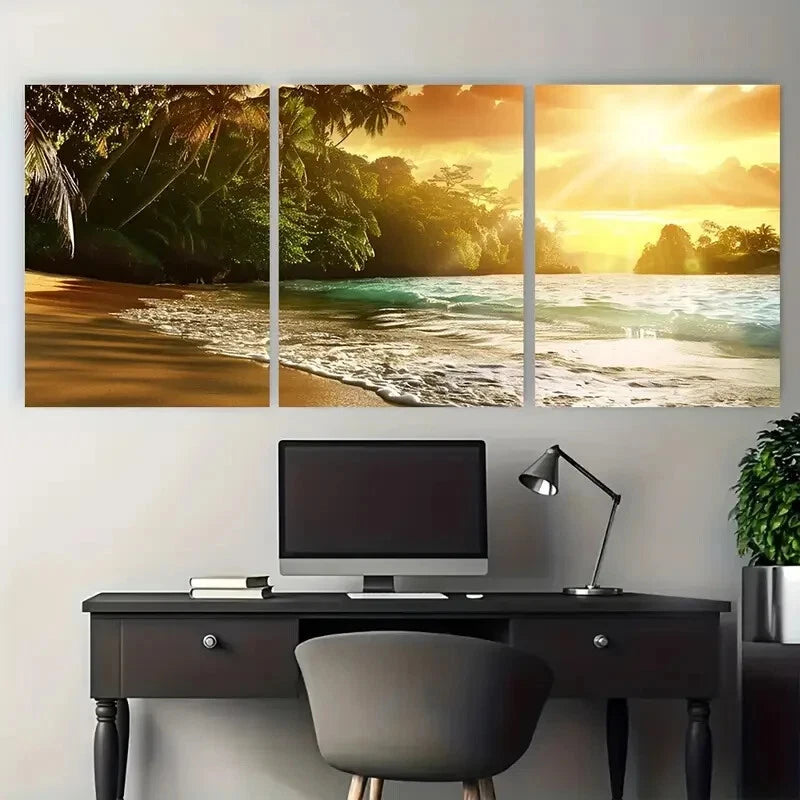 3pcs Vibrant Beautiful Beach Sunset Tropical Metal Print Ready to Hang Art - Bella Home Decor