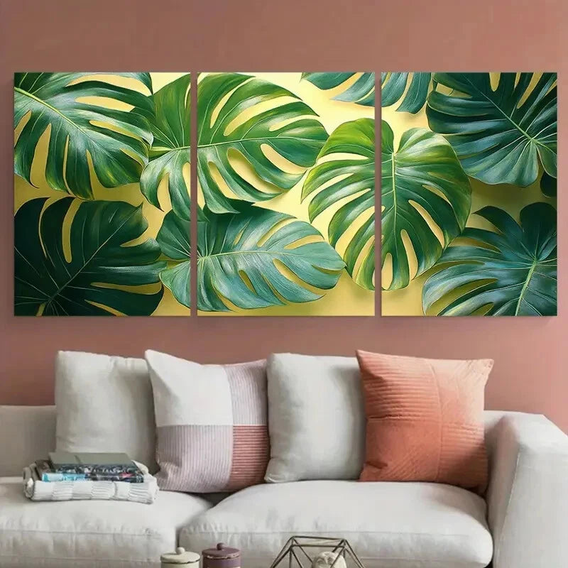 3pcs Abstract Tropical Foliage Green Leaves Nature Metal Print Ready to Hang Art - Bella Home Decor