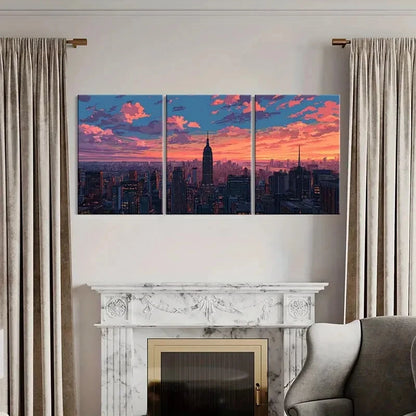 3pcs Sunset Skyline Urban Landscape Modern Metal Print Ready to Hang Art
