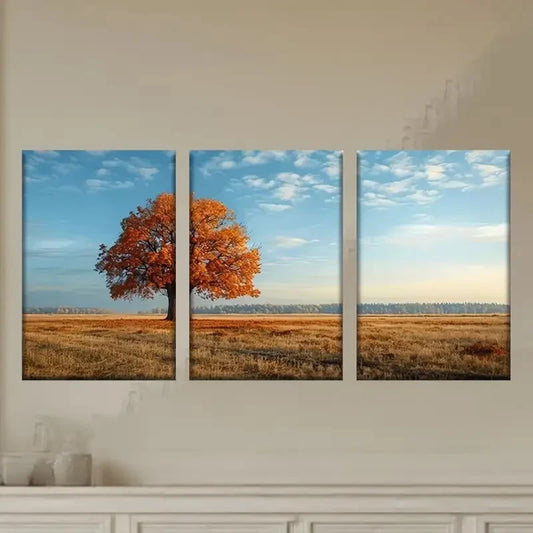 3pcs A Tree in a Field Wall Art Set Canvas Framed 40x60cm - High Quality Print 100% Australian Made Wall Canvas Ready to Hang