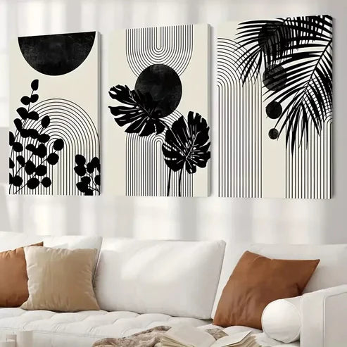 3pcs Black Boho Tropical Art Set Canvas Unframed - High Quality Print 100% Australian Made Wall Canvas