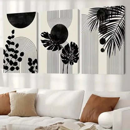 3pcs Black Boho Tropical Art Set Canvas Unframed - High Quality Print 100% Australian Made Wall Canvas