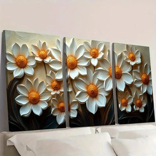 33pcs Flower Art Beige Art Daisy Art LP Wall Art Set Canvas Framed 60x90cm - High Quality Print 100% Australian Made Wall Canvas Ready to Hang