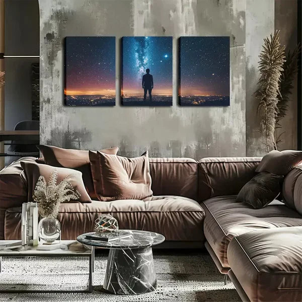 3pcs Man And for Galaxy Wall Art Set Canvas Framed 60x90cm - High Quality Print 100% Australian Made Wall Canvas Ready to Hang