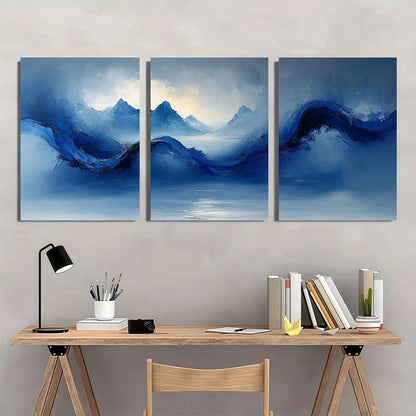 3pcs Abstract Blue Line Painting Metal Print Ready to Hang Art - Bella Home Decor