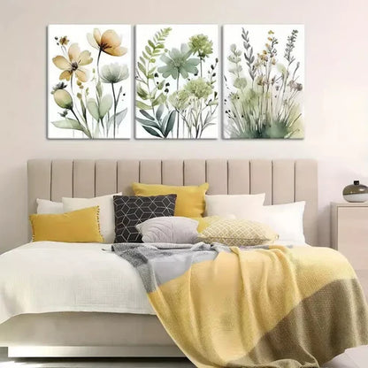 3pcs Green Boho Floral Wall Art Set Canvas Unframed - High Quality Print 100% Australian Made Wall Canvas