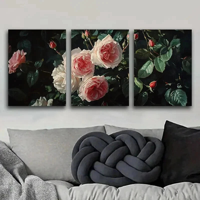 3pcs Oil Painting Roses Design Wonder Perfect Wall Art Set Canvas Framed 40x60cm - High Quality Print 100% Australian Made Wall Canvas Ready to Hang