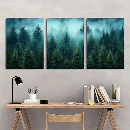 3pcs Fog Forest Modern Pine Trees Metal Print Ready to Hang Art - Bella Home Decor