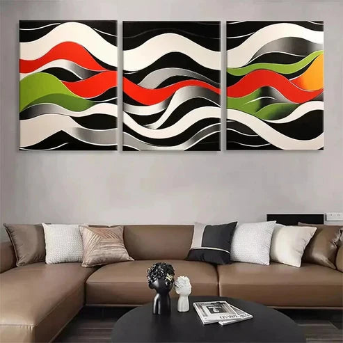 3pcs Modern Abstract Wave Geometric Perfect Wall Art Canvas Unframed - High Quality Print 100% Australian Made Wall Canvas
