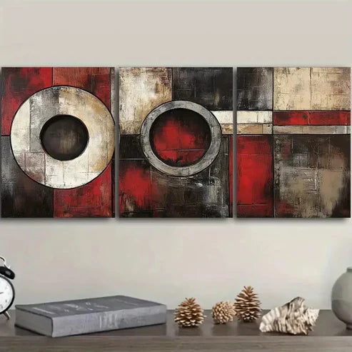 3pcs Abstract art painting of circles and rings Wall Art Set Canvas Unframed - High Quality Print 100% Australian Made Wall Canvas - Bella Home Decor