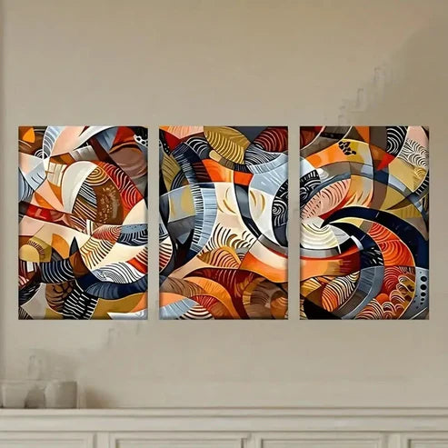 3pcs Geometric in Red, Blue, Orange & Beige Wall Art Set Canvas Unframed - High Quality Print 100% Australian Made Wall Canvas