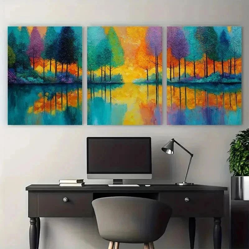 3pcs Abstract Autumn Forest Yellow Perfect  Wall Art Set Canvas Framed 60x90cm - High Quality Print 100% Australian Made Wall Canvas Ready to Hang - Bella Home Decor