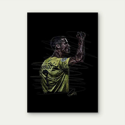 Yellow Jersey Footballer Raising Fist 40x60cm Metal Print Ready to Hang - Bella Home Decor