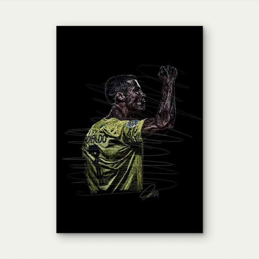 Yellow Jersey Footballer Raising Fist 40x60cm Metal Print Ready to Hang - Bella Home Decor