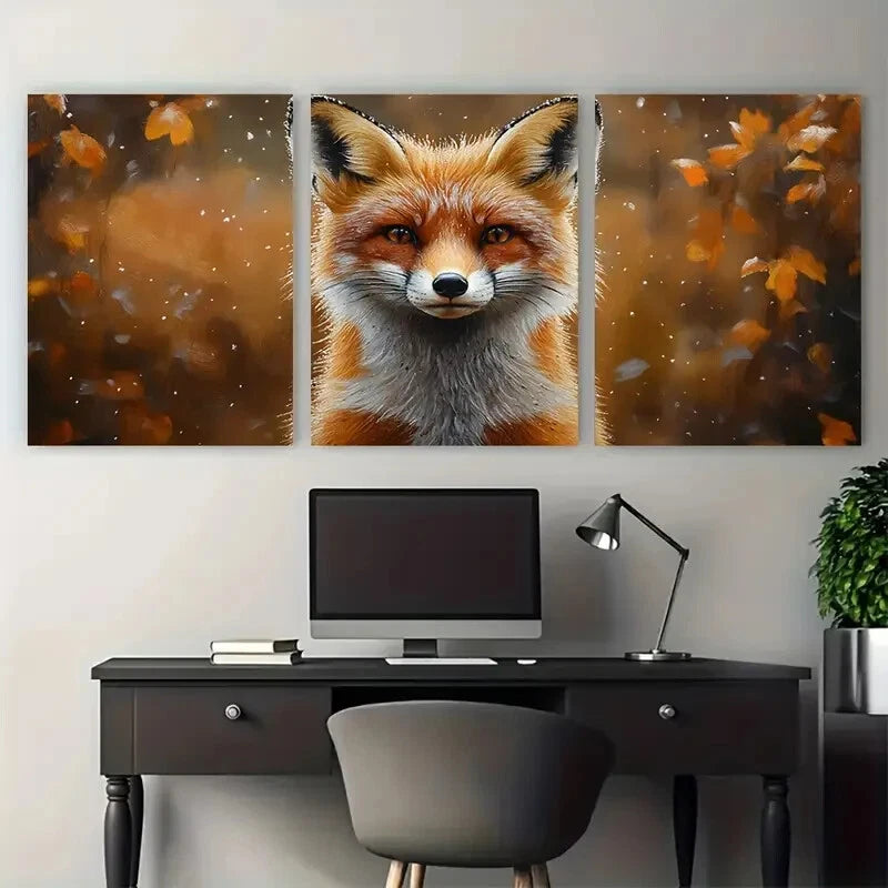 3pcs Red Fox Woodland Animals Metal Print Ready to Hang Art - Bella Home Decor
