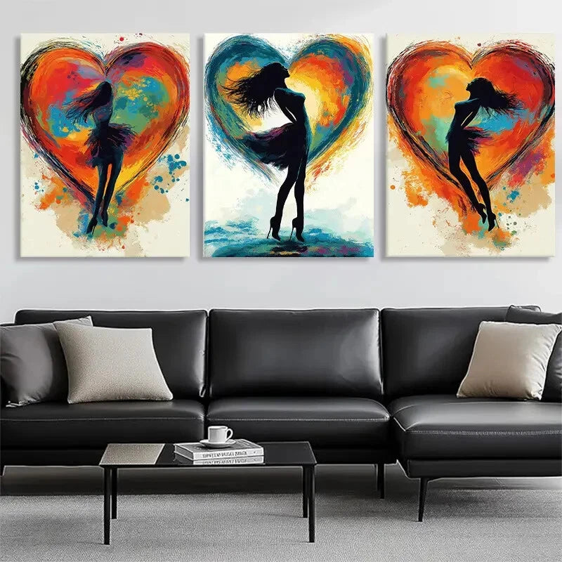 3pcs Vibrant Abstract Dance Elegant Silhouettes Metal Print Ready to Hang Art - Bella Home Decor