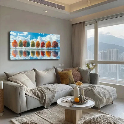 Autumn Tree Scene Reflection Wall Art Canvas Office Home Room Framed 120x60cm - Bella Home Decor