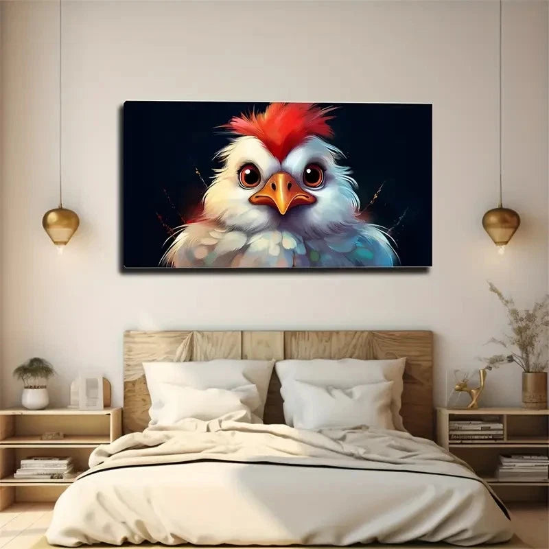 Red-Haired Chicken Deco Wall Art Canvas Office Home Room Framed 120x60cm