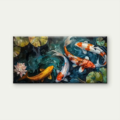 Koi Fish Water Reflection Wall Art Canvas Office Home Room Framed 120x60cm