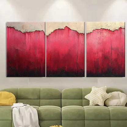 3pcs Mysterious Abstract Red Pink Texture Metal Print Ready to Hang Art - Bella Home Decor