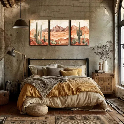 3pcs Relaxing, Desert Cactus Wall Art Set Canvas Framed 60x90cm - High Quality Print 100% Australian Made Wall Canvas Ready to Hang - Bella Home Decor