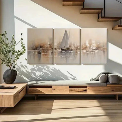 3pcs Tranquil Sailing Ship Seascape Wall Art Set Canvas Unframed - High Quality Print 100% Australian Made Wall Canvas