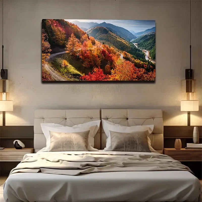 Forest Road Mountains Wall Art Canvas Office Home Room Framed 120x60cm