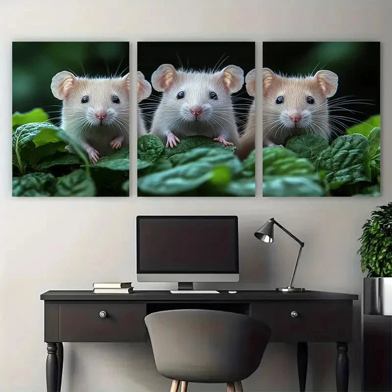 3pcs White Rats Painting Pets Portrait Wall Art Set Canvas Framed 60x90cm - High Quality Print 100% Australian Made Wall Canvas Ready to Hang