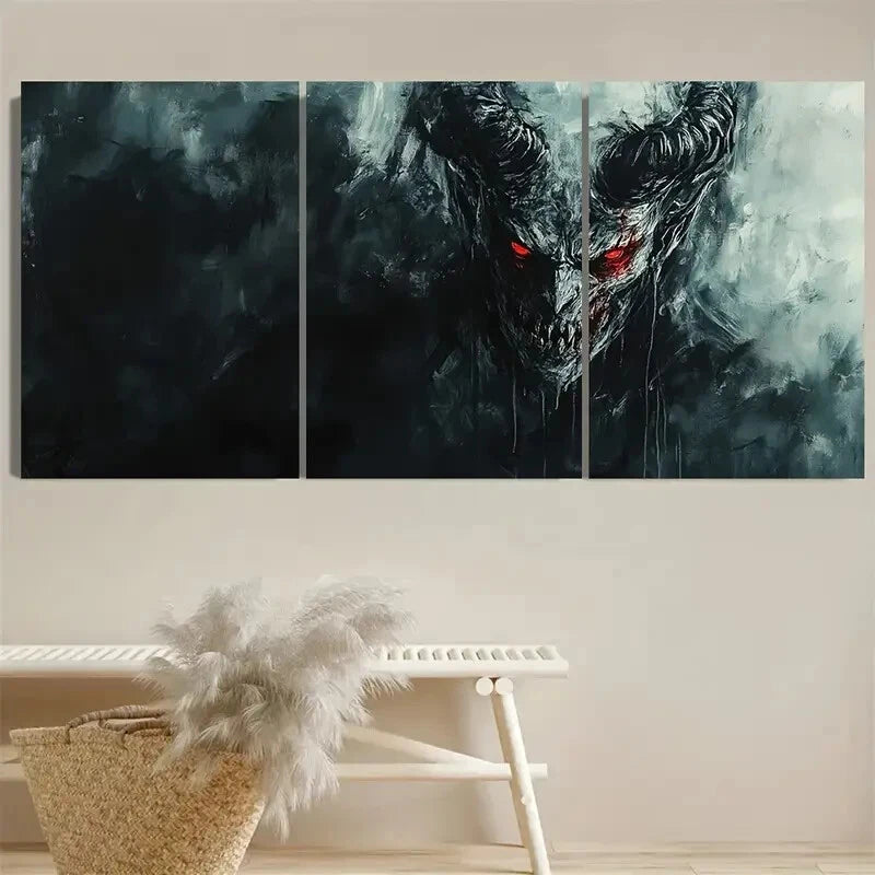 3pcs Dark Macabre Demon Metal Print Ready to Hang Art - Bella Home Decor