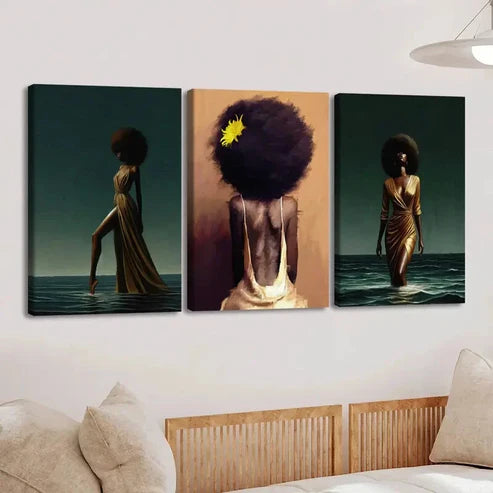 3pcs Fashion Artwork Beach Scenes Black Figures Wall Art Set Canvas Unframed - High Quality Print 100% Australian Made Wall Canvas