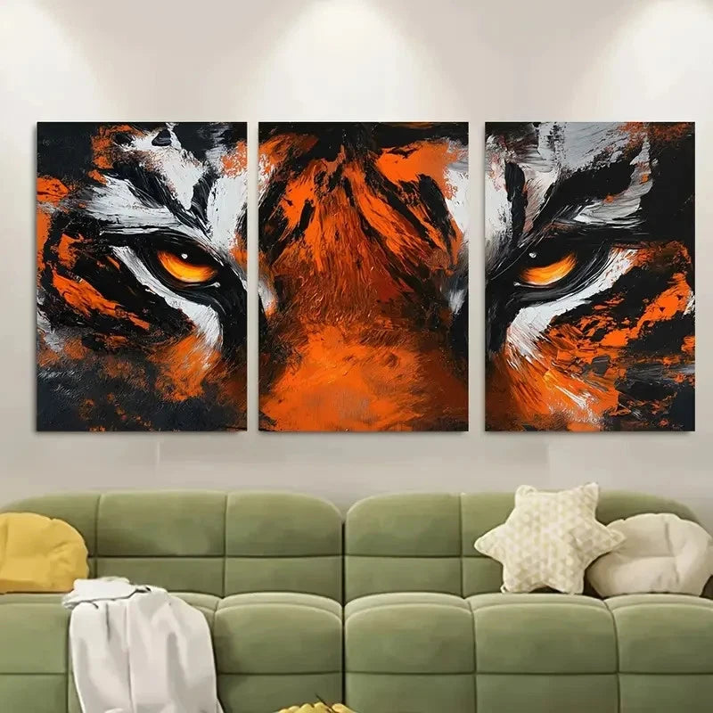 3pcs Vibrant Orange & Black Close-Up Painting Metal Print Ready to Hang Art