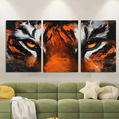 3pcs Vibrant Orange & Black Close-Up Painting Metal Print Ready to Hang Art