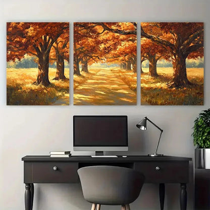 3pcs Autumn Louisiana Oak Valley Landscape Metal Print Ready to Hang Art - Bella Home Decor
