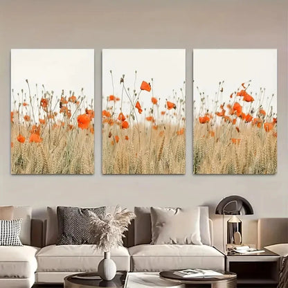 3pcs Vibrant Wildflower Poppies Field Botanical Metal Print Ready to Hang Art - Bella Home Decor