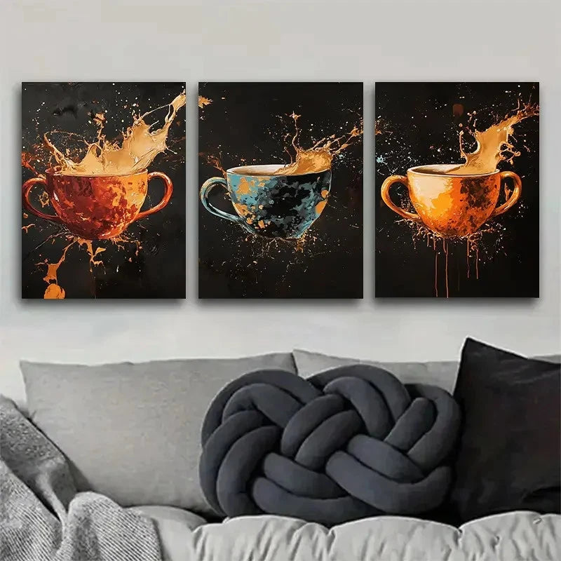 3pcs Abstract Splash Portrait Orientation Metal Print Ready to Hang Art - Bella Home Decor