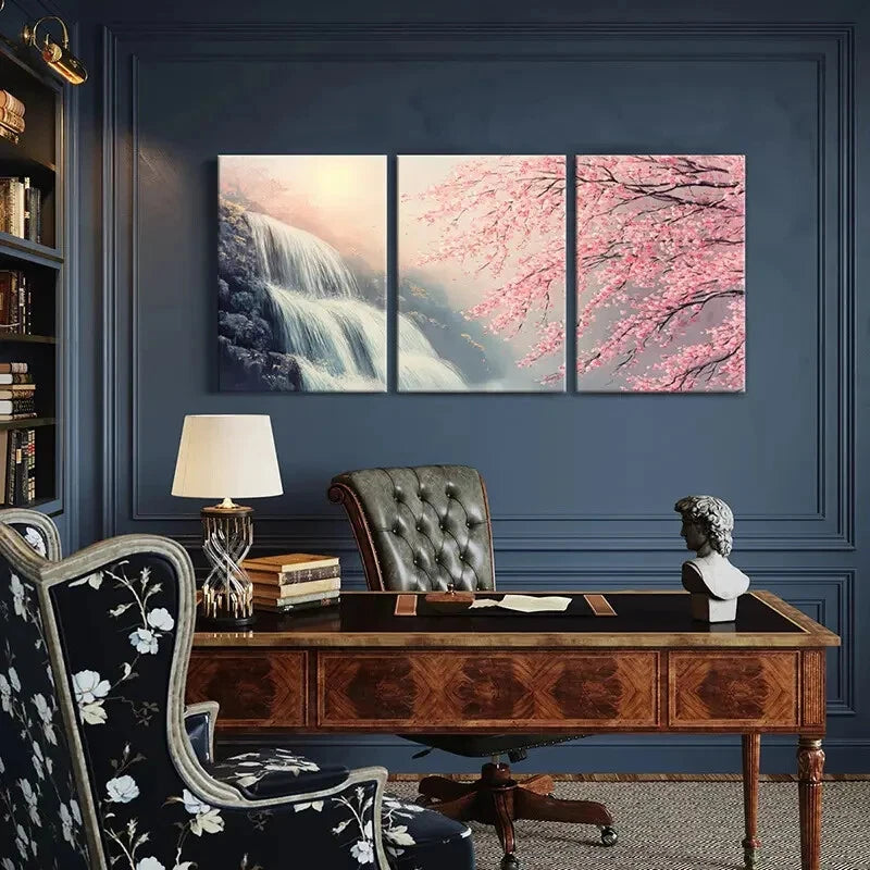 3pcs Spring Blossom Waterfall Nature Scenery Art Metal Print Ready to Hang Art - Bella Home Decor