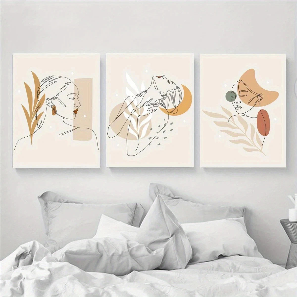 3pcs Abstract Women and Tropical Leaves Metal Print Ready to Hang Art - Bella Home Decor
