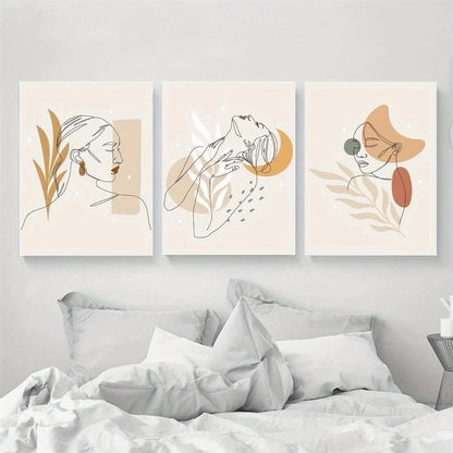 3pcs Abstract Women and Tropical Leaves Metal Print Ready to Hang Art - Bella Home Decor