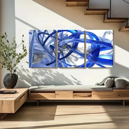 3pcs Abstract Blue Pipe with Silvery Marbles Wall Art Set Canvas Unframed - High Quality Print 100% Australian Made Wall Canvas - Bella Home Decor