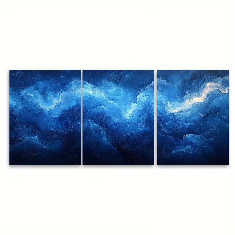 3pcs Elegant Indigo Abstract Watercolor Metal Print Ready to Hang Art - Bella Home Decor