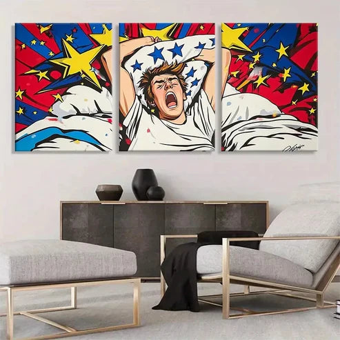 3pcs Colorful Stars & Stripes Design Wall Art Canvas Unframed - High Quality Print 100% Australian Made Wall Canvas - Bella Home Decor