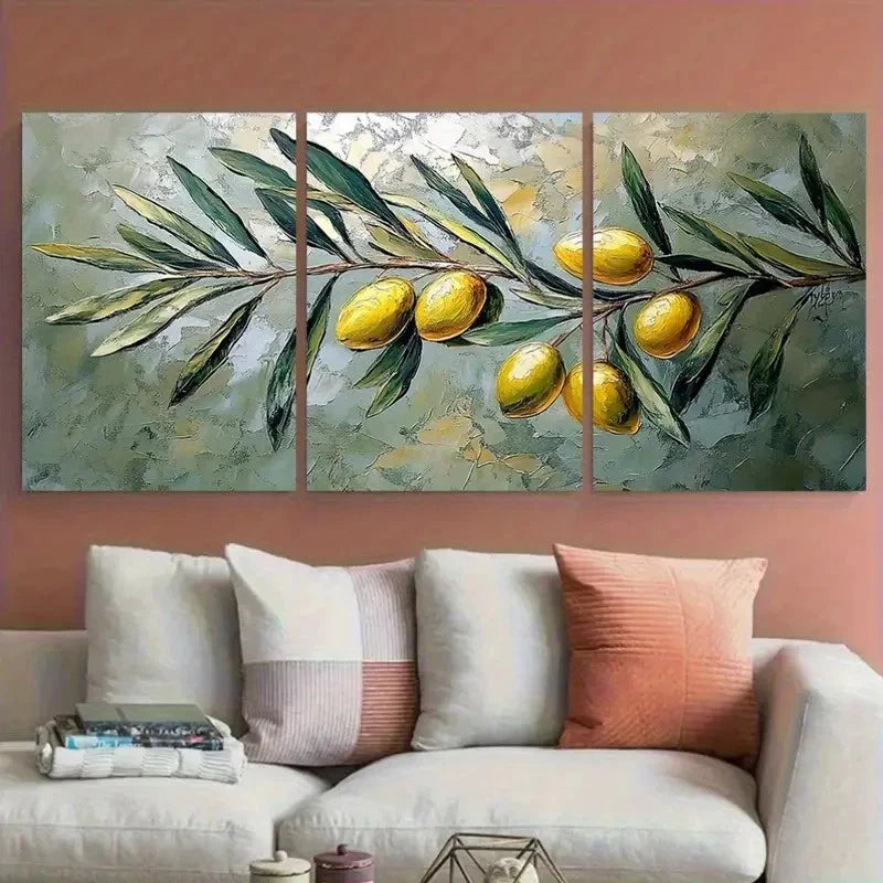 3pcs Olive Branch Greenery Rustic Botanical Metal Print Ready to Hang Art - Bella Home Decor