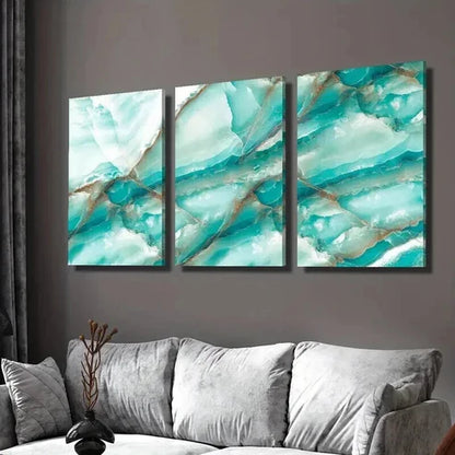 3pcs White and Blue Gradient Marble Texture Wall Art Canvas Unframed - High Quality Print 100% Australian Made Wall Canvas